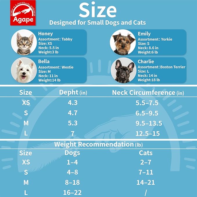 Agape Soft Cone for Cats & Small Dogs, Comfy Pet Cone to Stop Licking, Adjustable Cat E Collar Alternative After Surgery, Protective Elizabethan Collar for Pup & Kitty, Water Repellent Recovery Cone Agape