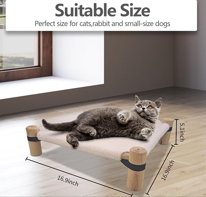 Cat/Dog Bed,Wooden Pet Hammock Bed,Elevated Breathable Dog Bed, Detachable Portable Indoor/Outdoor Cat Beds&Furniture,Suitable for Kitty,Puppy,Bunny and Small Animal(Pink) - PAWPICO