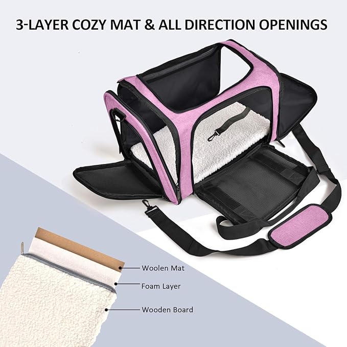 Henkelion Pet Carrier for Small Medium Cats Dogs Puppies up to 15 Lbs, TSA Airline Approved, Soft Sided, Collapsible Travel - Pink - PAWPICO