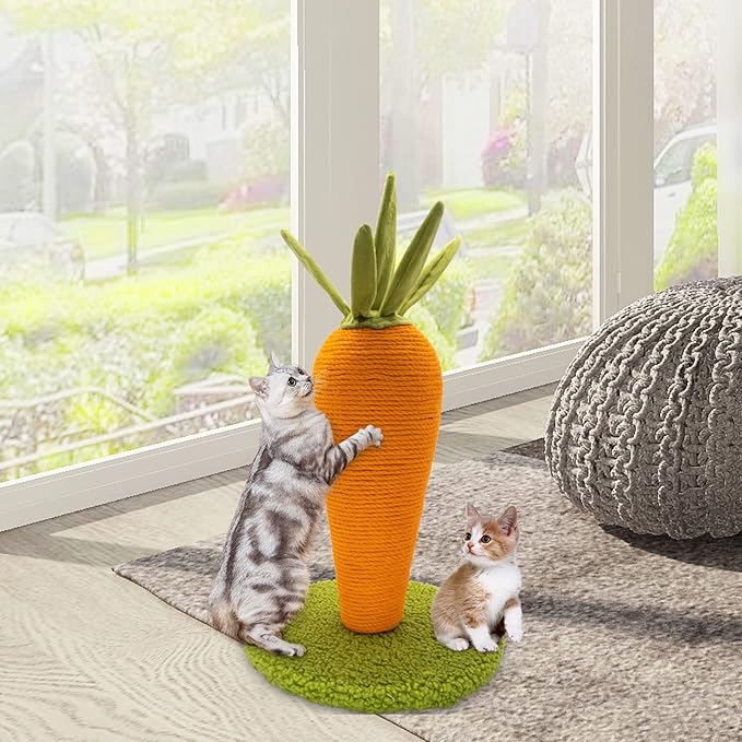 AUSCAT Cat Scratching Post, Cute Carrot Scratching Post, Nature Sisal Cat Scratcher for Indoor Cats and Kittens - PAWPICO
