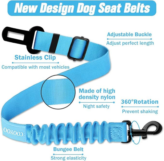 COOYOO Dog Seat Belt,3 Piece Set Retractable Dog Car Harness Adjustable Dog Seat Belt for Vehicle Nylon Pet Safety Seat Belts Heavy Duty & Elastic COOYOO