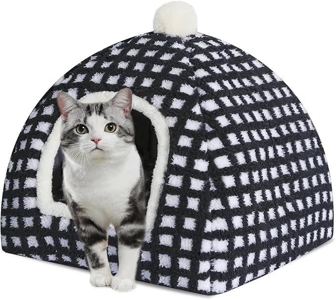 Cat Bed Cave for Indoor, Suitable for Cat Dome Bed, Hideaway Bed for Indoor Cats with Removable Mattress for Kittens.Cat Tent House for Dual Use (XL:17"x17") - PAWPICO