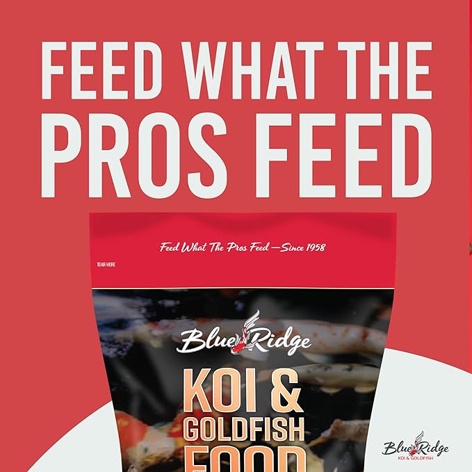 Blue Ridge Koi Fish Food 2lb - Koi Food 3/16” Large and Mini Blend Growth Formula, Goldfish Food, Premium Fish Food for Ponds, Ponds Fish Food, Floating Pond Pellets BlueRidgeFishHatchery