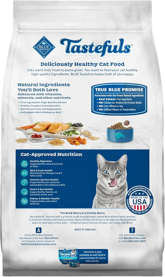 Blue Buffalo Tastefuls Adult Dry Cat Food Indoor Cat Formula, Made in the USA with Natural Ingredients, Salmon Recipe, 7-lb. Bag - PAWPICO