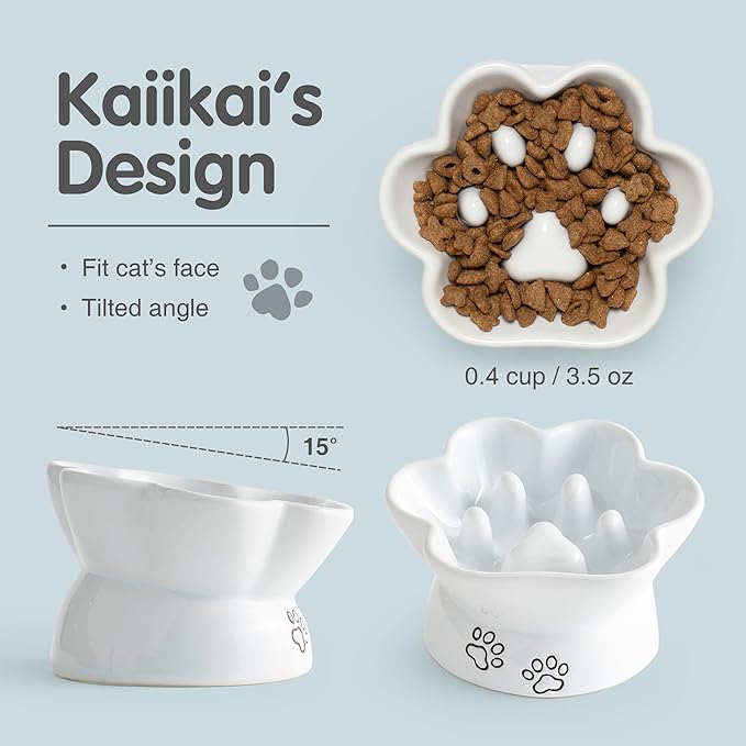 Kaiikai’s Slow Feeder Dog Bowls and Cat Food Bowl 13 oz Ceramic Dog Water Bowl Elevated Slow Feeder Dog Food Bowls Slow Feeder Cat Bowl Small Dog Slow Feeder Bowl for Dry and Wet Food Puppy Supplies - PAWPICO
