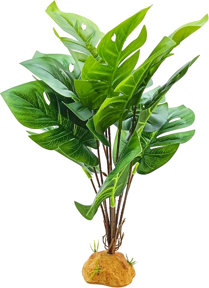 Woyrise Reptile Artificial Plants Terrarium Decor, Amphibian Habitat Hideout Bearded Dragon Tank Decorations fit Crested Gecko Leopard Lizard Chameleon Ball Python Snake Frog - Tall Monstera Woyrise