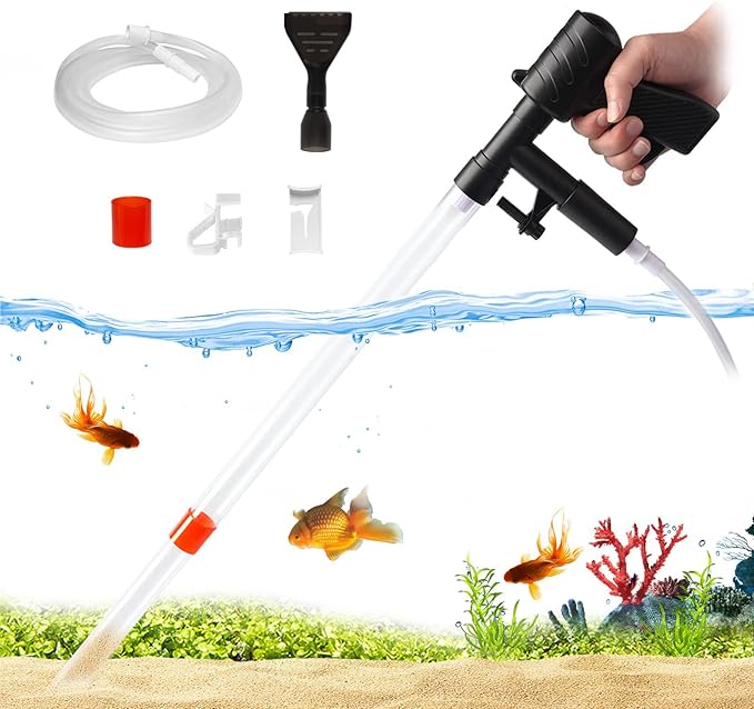 Aquarium Gravel Cleaner, Fish Tank Cleaner Kit with Dual Vacuum Tubes, Quick Water Changer Tools with Water Hose Controller Clamp for Water Changing Sand Washing PAWPICO