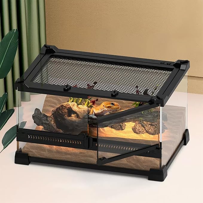 Reptile Glass Terrarium Kit (8 Pieces) 12 * 8 * 8 in,Double Door Amphibian Tank Starter Kit, Suitable for Small Reptiles Such as Geckos, Snakes, Lizards, Chameleons,Serpents SARUFO