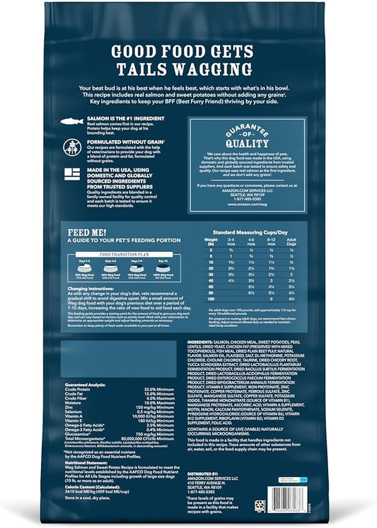 Amazon Brand - Wag Dry Dog Food Salmon & Sweet Potato, Grain Free 24 lb Bag - PAWPICO
