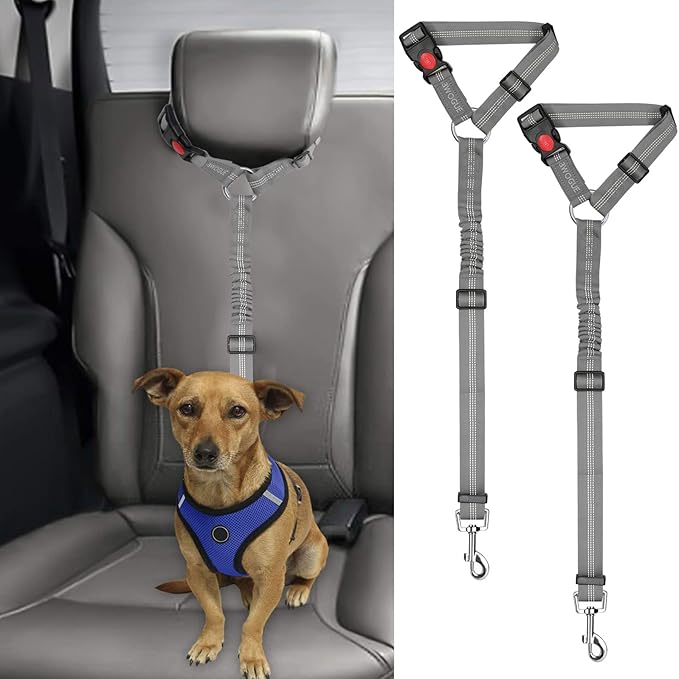 BWOGUE 2 Packs Dog Cat Safety Seat Belt Strap Car Headrest Restraint Adjustable Nylon Fabric Dog Restraints Vehicle Seatbelts Harness BWOGUEPetHome