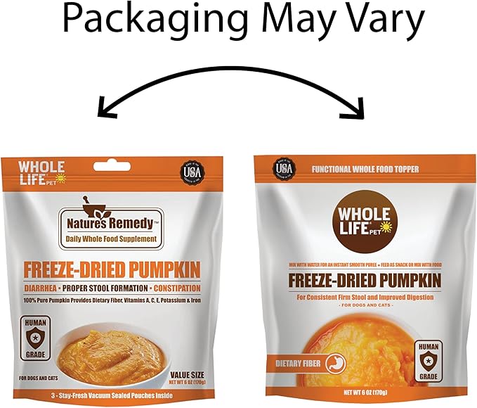 Whole Life Pet Pumpkin Powder for Dogs and Cats. Firms Stool, Relieves Diarrhea. Mix with Water for Instant Puree. No Mess or Waste from Cans. Human Grade Quality - PAWPICO