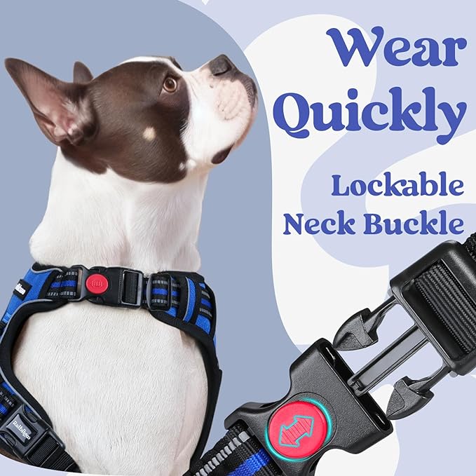 rabbitgoo Dog Harness for Large, No Pull Pet Harness with 3 Buckles, Adjustable Soft Padded Pooch Vest with Instant Control Handle, Easy Walking Reflective Pet Vest for Large Dogs, Blue, L rabbitgoo