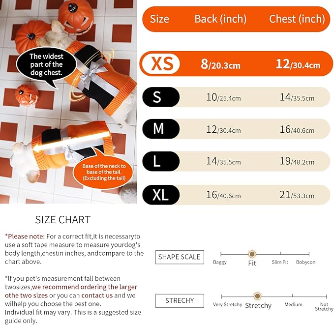 Dog Halloween Sweater for X-Small Size Dog - Puppy Gift Medium Warm Pumpkin Clothes in Winter, Turtleneck Pullover Design for Boy Girl Pet, Doggies, Cat, Kitten Pug Bulldog (XS, Orange, Black) - PAWPICO