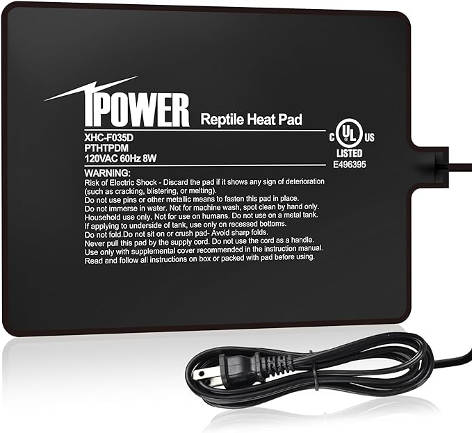iPower Reptile Heat Pad 6X8 Inch 8W Under Tank Terrarium Warmer Heating Mat for Turtle, Lizard, Frog, Snake, Reptile, and Other Small Animals iPower