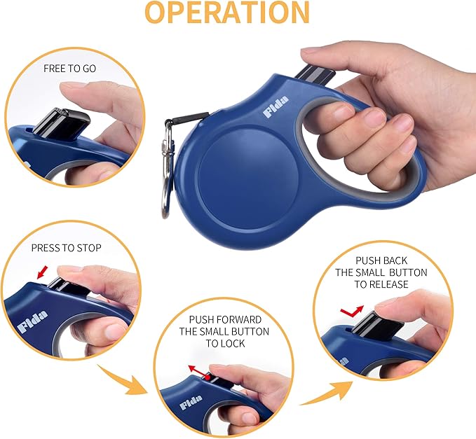 Fida Retractable Dog Leash, 10ft Heavy Duty Pet Walking Leash for X-Small Dog or Cat up to 18 lbs, Tangle Free. One-Hand Brake (X-Small,Navy Blue) Fida