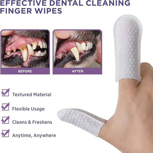 HICC Pet Teeth Cleaning Wipes for Dogs & Cats, Remove Bad Breath by Removing Plaque and Tartar Buildup No-Rinse Dog Finger Toothbrush, Disposable Gentle Cleaning & Gum Care Pet Wipes, 100 Counts HICCPET