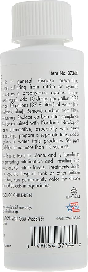 Kordon Methylene Blue Disease Preventative – Safe for Freshwater & Saltwater Aquariums, Prevents Fungal Infections & Treats Parasites, Reduces Fish Stress, 4-Ounces Kordon