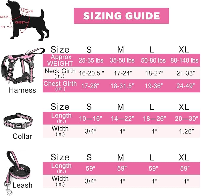 WINSEE Pet Harness Collar and Leash Set, All-in-one Reflective Dog Harness No Pull with Adjustable Buckles for Puppies, Small, Medium, Large, and Extra-Large Dogs (X-Large, Pink) - PAWPICO