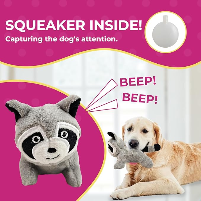 Raccoon in Tree Hide and Seek Dog Toy for Small and Medium Size Dogs, Plush Raccoon Inside Trunk Dog Toy with Squeaker, Interactive Burrow Dog Toy (Tree with Raccoons, Small) - PAWPICO