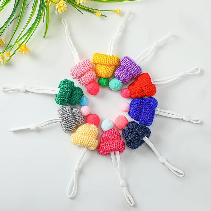 Kajaia 10 Pieces Pet Snake Hat Hamster Hat with Adjustable Elastic Strap, Snake Ball Hamster Python Lizard Guinea Pig Knitted Hat with Pompon for Small Reptile Animal Decoration Accessories Kajaia