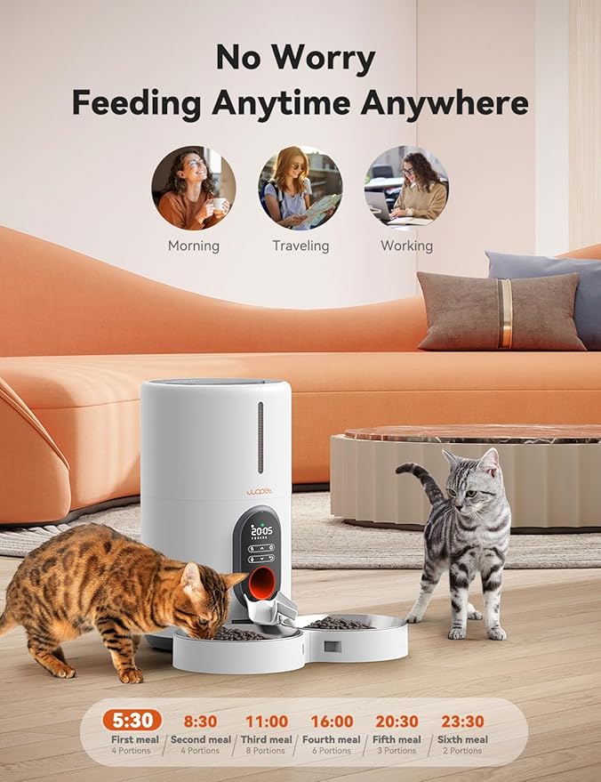 WOPET Automatic Cat Feeders 2 Cats-(๐ฎ๐ฌ๐ฎ๐ฐ ๐จ๐ฝ๐ด๐ฟ๐ฎ๐ฑ๐ฒ) Timed Cat Feeder with Stainless Steel Bowl, Programmable 1-6 Meals Control, Dual Power Supply Auto Pet Feeder for Cats and Dogs - PAWPICO