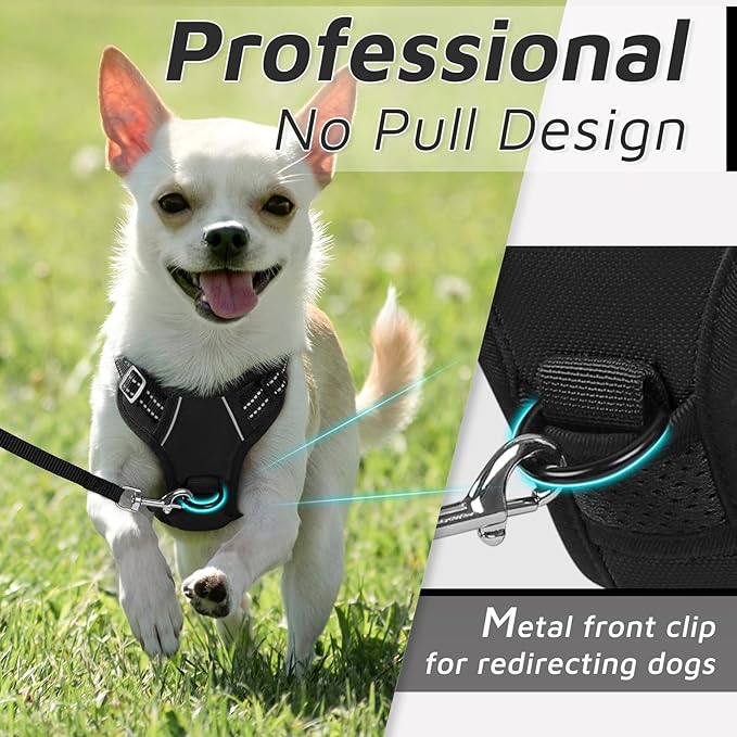 Eagloo Small Dog Harness No Pull, Service Vest with Reflective Strips and Control Handle, Adjustable and Comfortable for Easy Walking, No Choke Pet Harness with 2 Metal Rings, Black, XS GoExplorewithEagloo