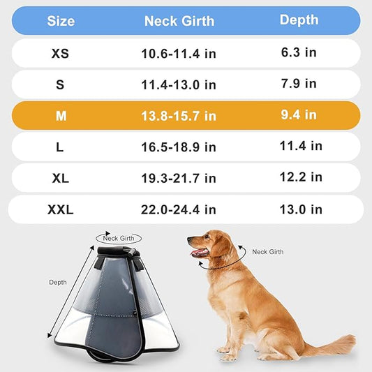 Soft Dog Cone for Dogs After Surgery, Breathable Pet Recovery Collar for Large Medium Dogs, Adjustable Dog Cone Collar, Elizabethan Collar (M, Black) PAWPICO