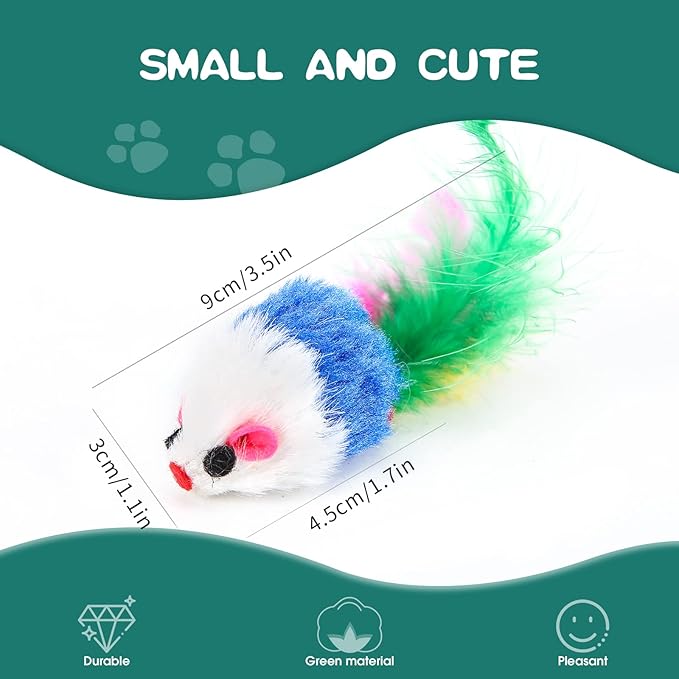 FYNIGO Cat Mouse Toys,17 PCS Cat Toy Mice Rattle Set,Interactive Cat Toy for Indoor Cats and Kittens,Assorted Color Catnip Toys with Feather Tail - PAWPICO