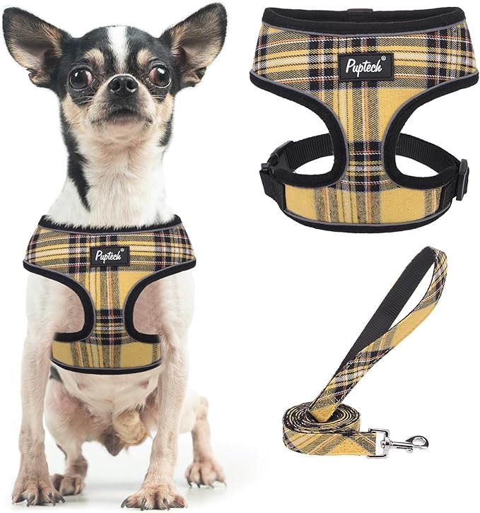 PUPTECK Soft Mesh Dog Harness and Leash Set Pet Puppy Cat Comfort Padded Vest No Pull Harnesses, Yellow, XS PUPTECK