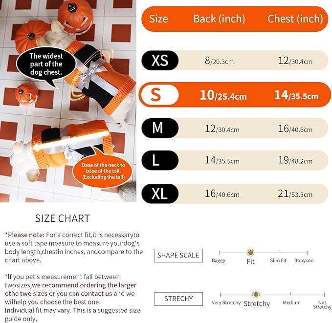 Dog Halloween Sweater for Small Size Dog - Puppy Gift Medium Warm Pumpkin Clothes in Winter, Turtleneck Pullover Design for Male Girl Pet, Doggies, Cat, Kitten Pug Bulldog (S, Orange, Black) - PAWPICO