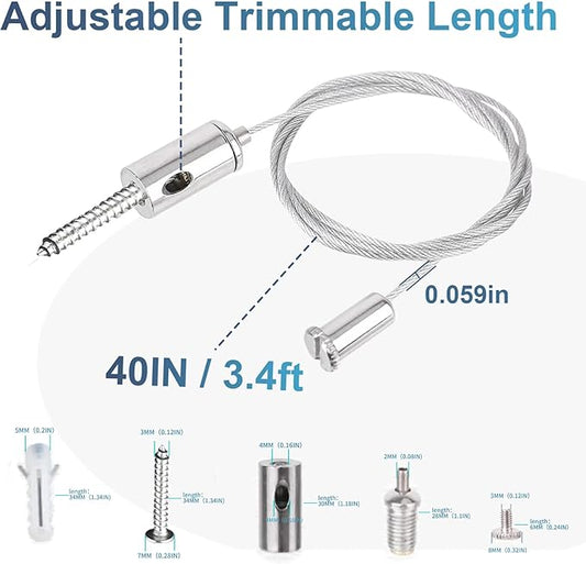 Adjustable Light Suspension Kit - 8 Pcs Luminaire Installation Hardware with 3.4ft Cable for Commercial Aquarium, LED Panel Lights, and More - Supports up to 11 lbs Per Strip Vigtayue