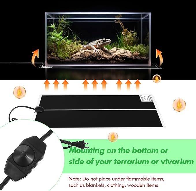 ROCEEI 3 Pcs Reptile Heat Mat 11x16.5 Inch 20W Reptile Heating Pad with Temperature Control Removable Terrarium Heat Mat Under Tank Heat Pad for Reptiles Gecko Turtle Tortoise Snake Lizard ROCEEI
