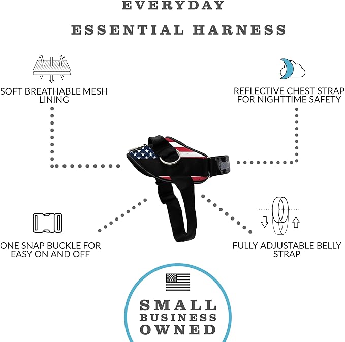 ShawnCo Essential Dog Harness, No-Pull Pet Vest with 3 Leash Clips, No Choke, Reflective, Adjustable and Padded, for Easy Walking and Training for Small, Medium and Large Dogs (Stars and Stripes, XL) SHAWNCO