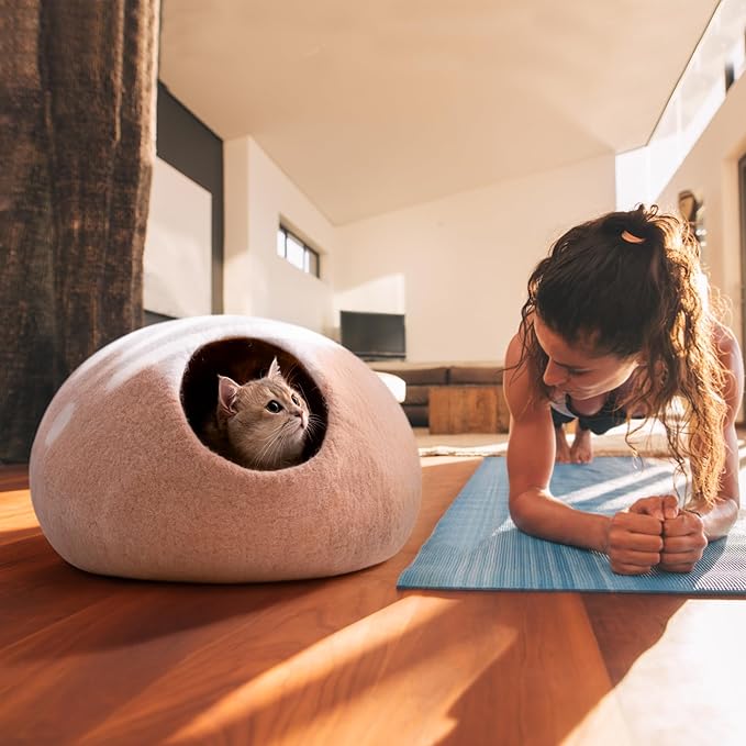 Cat Cave Bed -Handmade Wool Cat Bed Cave, Cat Bed Cat House, Felt Cat Caves for Indoor Cats and Kittens - PAWPICO