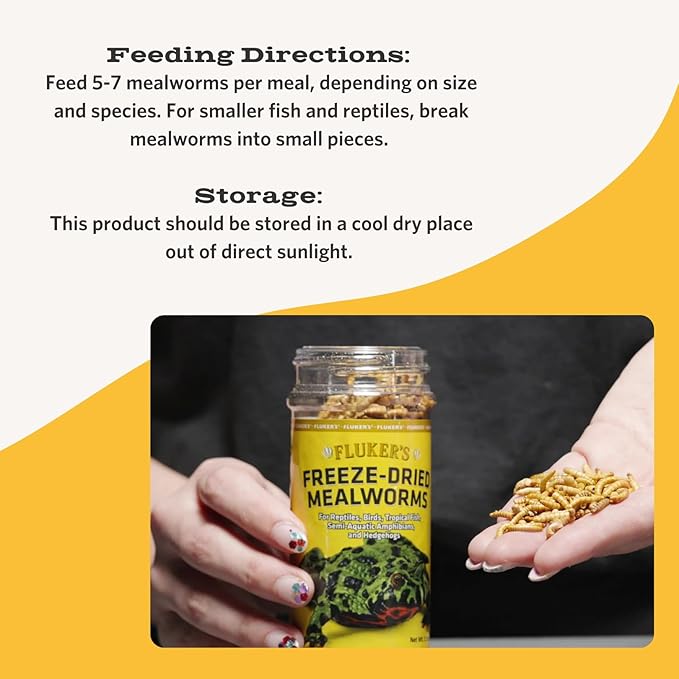 Fluker's Freeze Dried Insects, Nutrient, Packed Mealworms, Ideal for Lizards, Reptiles, Birds, Fish, Hedgehogs, 1.7 oz Flukers