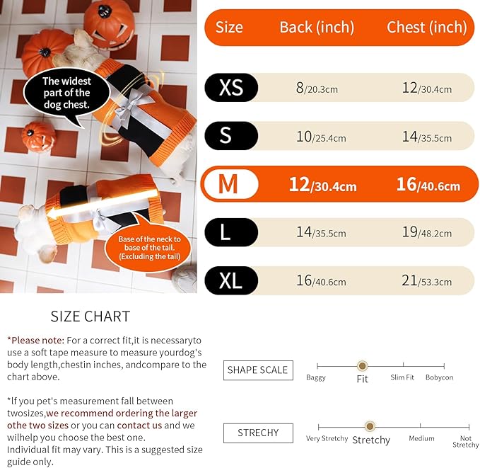 Dog Halloween Sweater for Medium Size Dog - Puppy Gift Medium Warm Pumpkin Clothes in Winter, Turtleneck Pullover Design for Boy Girl Pet, Doggies, Cat, Kitten Pug Bulldog (M, Orange, Black) - PAWPICO