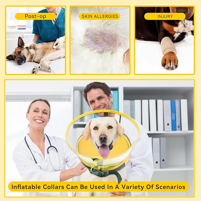 Dog Cone Collar, Inflatable Dog Cone After Surgery for Small Medium Large Dogs, Soft Dog Cone of Alternative with Enhanced Anti-Licking Guard Shield for Pets (Yellow, S (Neck: 5"-8")) RoyalClaws