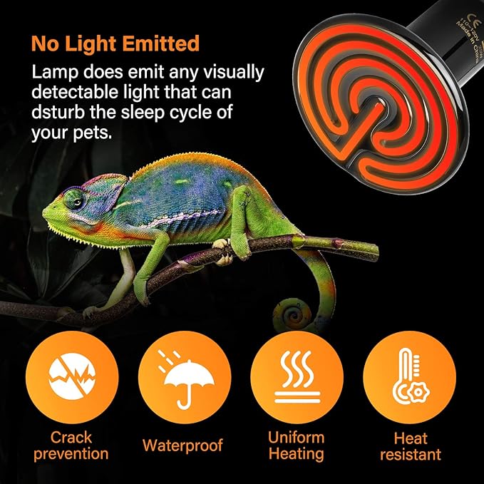 Simple Deluxe 25W 1-Pack Ceramic Heat Emitter Reptile Heat Lamp Bulb No Light Emitting Brooder Coop Heater for Amphibian Pet & Incubating Chicken, Black SimpleDeluxe