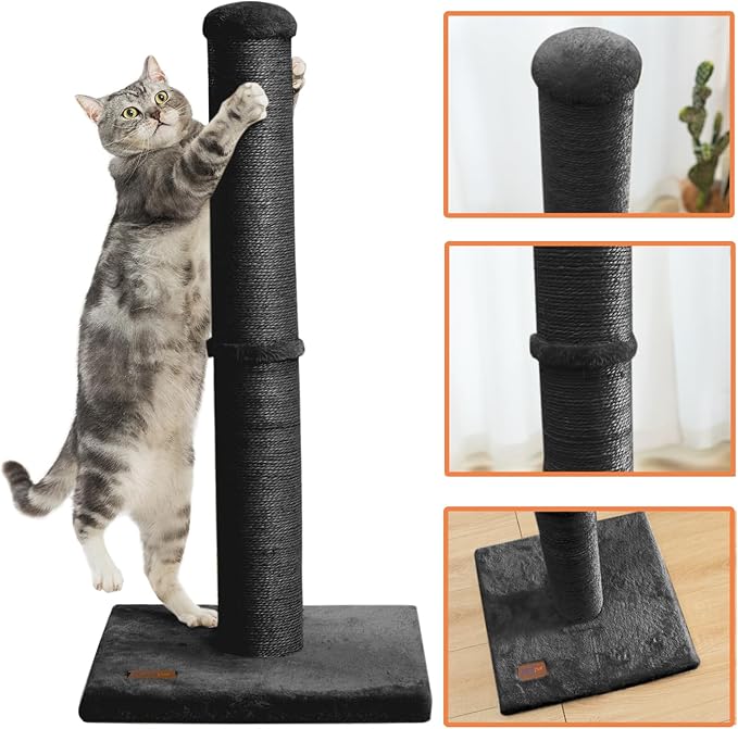 34inch Cat Scratching Post with Natural Sisal Rope 4.3Inch Large Diameter Scratcher Post Tree for Indoor Cats Black - PAWPICO