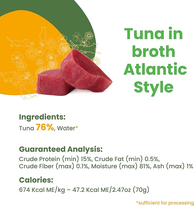 almo nature HQS Natural Tuna Atlantic Style, Grain Free, Additive Free, Adult Cat Canned Wet Food, Flaked - PAWPICO