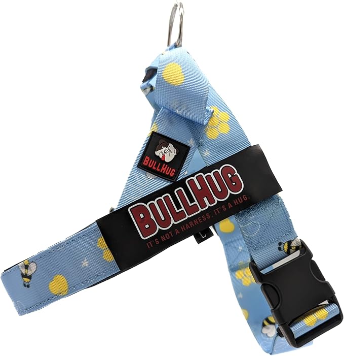 BULLHUG Harness – Made for Larger Chested Dogs Like English Bulldogs, French Bulldogs, Pugs & More. Stops Dogs from Pulling & Choking on Walks (Bumble BEE, XL) BULLHUG