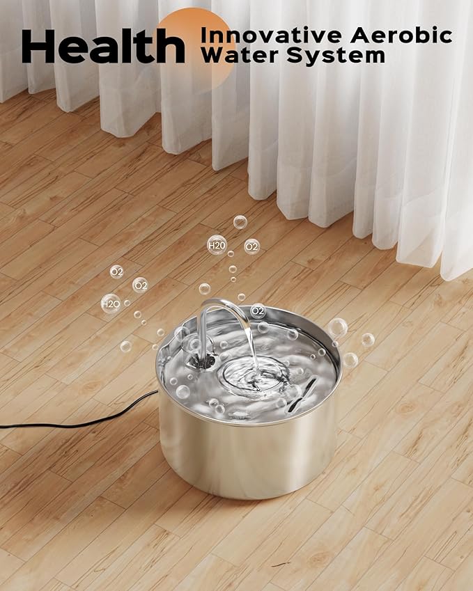 Cat Water Fountain Stainless Steel: Pet Water Fountains Indoor Metal Automatic Cat/Dog Waterer Bowls Faucet Bottle Watering Pets 24/7 Running Water Dispenser for Drinking - PAWPICO