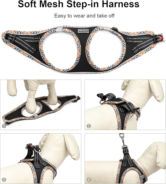 Mercano Soft Mesh Dog Harness and Leash Set, No-Chock Step-in Reflective Breathable Lightweight Easy Walk Escape Proof Vest Harnesses with Safety Buckle for Small Medium Dogs, Cats (Black Yellow, XS) PAWPICO