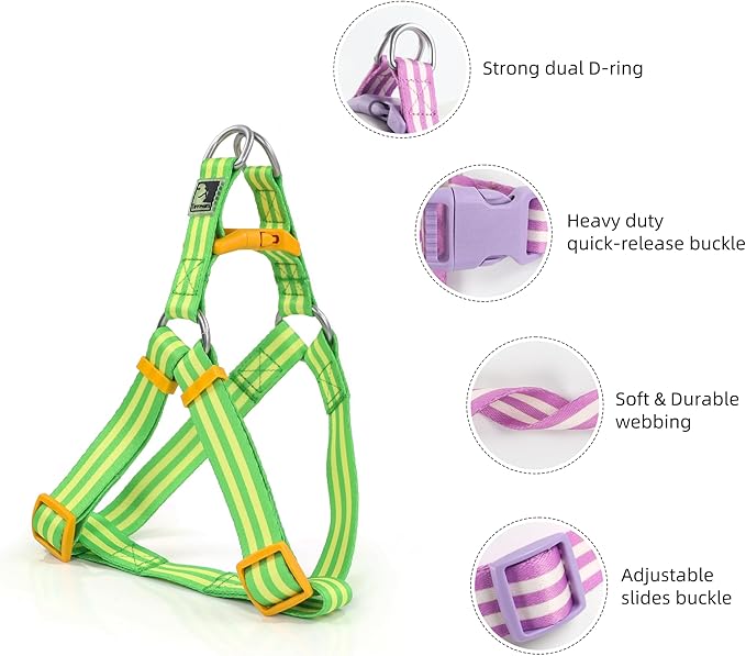 Striped Dog Harness Collar and Leash Set, Polyester Webbing Dog Collar Easy Walking and Training Dog Harness and Leash 3-in-1 Suit Adjustable Dog Harness Collar Leash Set for Dogs(Yellow, L) Tiffpaws