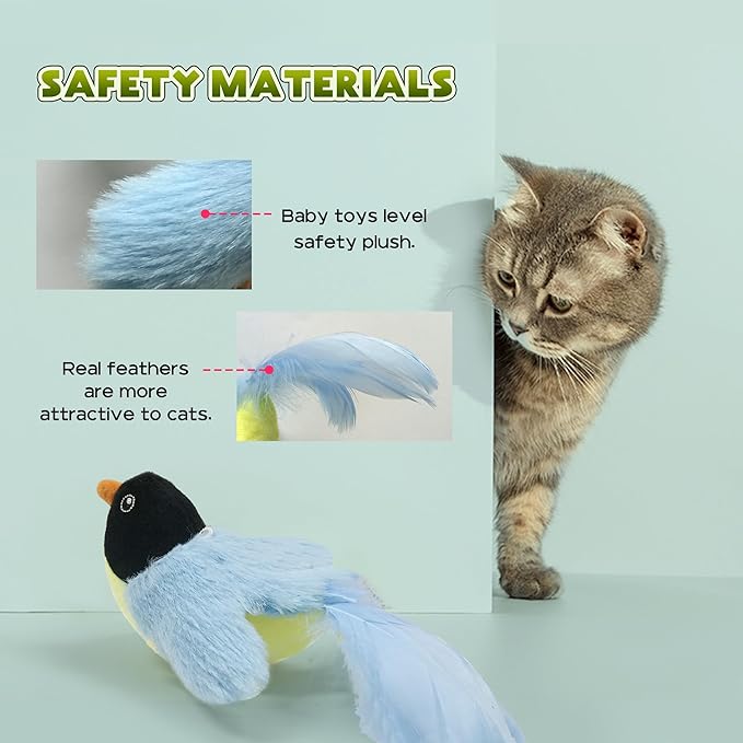 LEWISER Cat Toys Chirp Chickadee, Interactive Cat Feather Toys, Retractable Cat Teaser Toy, Hanging Toys for Indoor Cats Exercise, Kitten Kitty Fun Mental Physical Toys, Blue (1 Pack) - PAWPICO