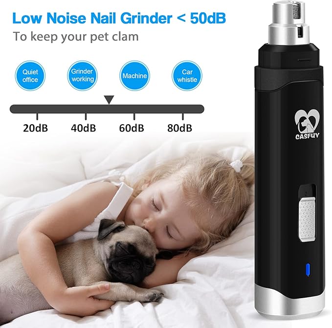 Casfuy Dog Nail Grinder Upgraded - Professional 2-Speed Electric Rechargeable Pet Nail Trimmer Painless Paws Grooming & Smoothing for Small Medium Large Dogs & Cats (Black) - PAWPICO