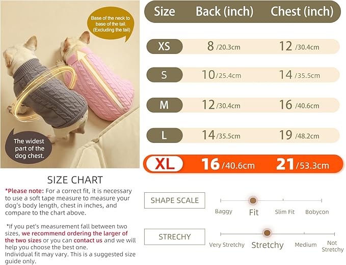 2 Pack Dog Sweaters for Small Dogs - Puppy Medium/Large Size Warm Clothes Winter, Turtleneck Pullover Design for Male Girl Pet, Doggie, Kitten Chihuahua Bulldog Pug Beagles (XL, Grey. Pink) - PAWPICO