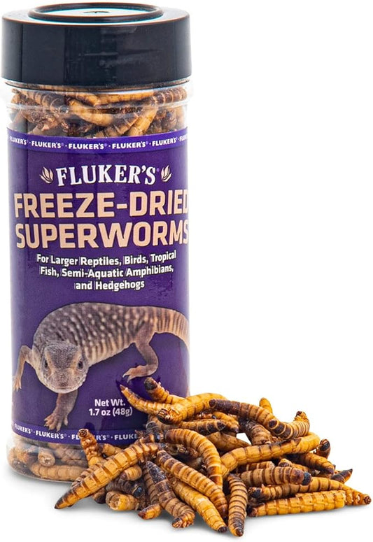 Fluker's Freeze Dried Superworms, for Reptiles, Ideal for Lizards, Reptiles, Birds, Fish, Hedgehogs, 1.7 oz Flukers