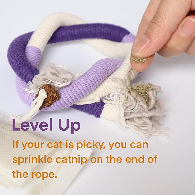 Cat Toys for Indoor Cats, Kitten Toys for Indoor Kittens, Catnip Rope Chew Toys for Teeth Cleaning, Interactive Cat String Toy, Kitty Kicker Toy, 3 Pack (Plus 3 Pouches of Catnip) - PAWPICO