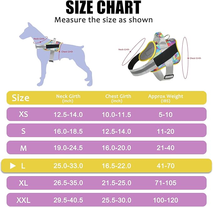 Bolux Dog Harness, No-Pull Reflective Dog Vest, Breathable Adjustable Pet Harness with Handle for Outdoor Walking - No More Pulling, Tugging or Choking (X-Large (Pack of 1), Watercolour) Bolux